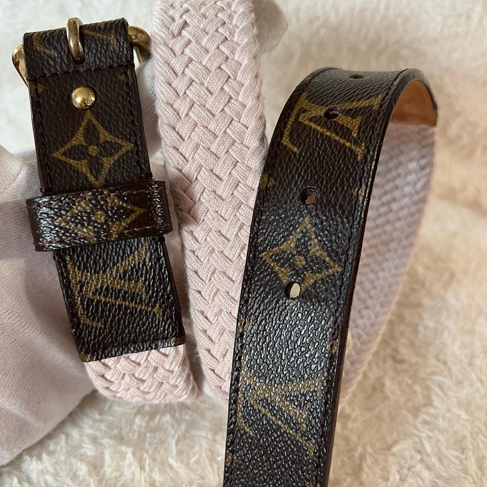 🛑 SOLD 🛑 LV Gold Square Pin Buckle Monogram Braided Belt Pink, Size 80/32
